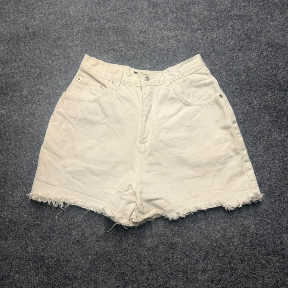 LA Blues Vintage High Waisted Cream Denim Jean Shorts Frayed Hem Off White 8